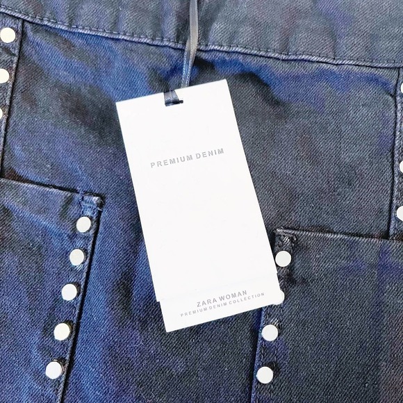 Zara Black Mini Skirt Pockets Studded Details SZ S NWT - Picture 6 of 8